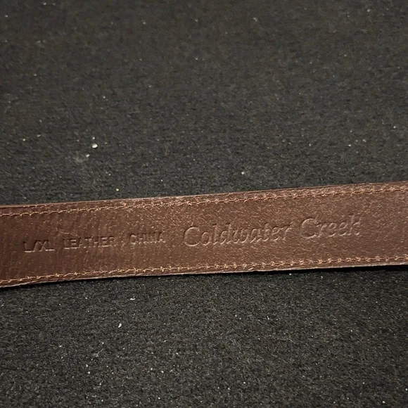 Coldwater Creek Adjustable Brown Belt with Ornate Metal Buckle - Picture 2 of 5